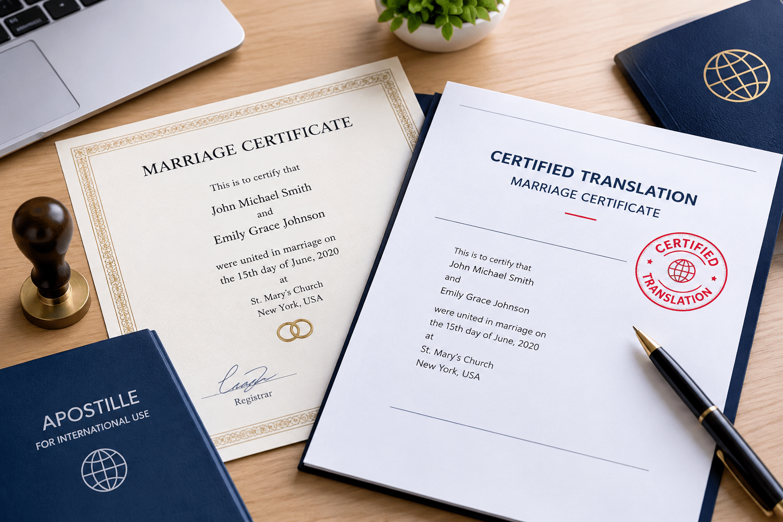 Marriage certificate translation document